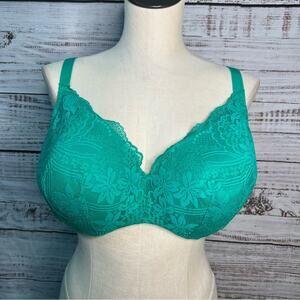 Cacique 42DDD Smooth Balconette Teal Green Bra Lace Underwire